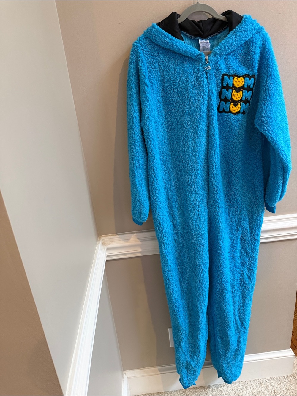Cookie Monster Costume Blue Fleece Onesie Pajamas with Hood Size S/M